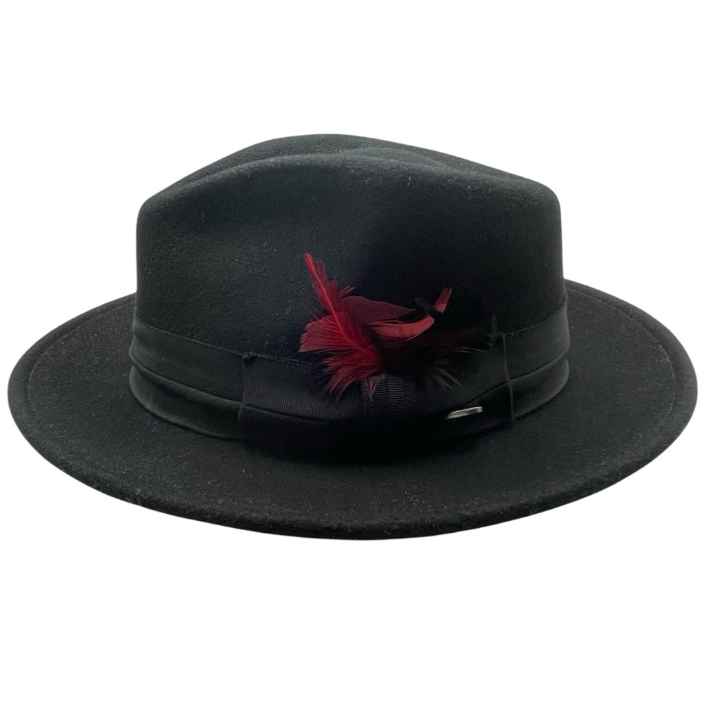 Bailey Black 100% Wool Dax Fedora Hat with Feathers Size Large Water Repellent